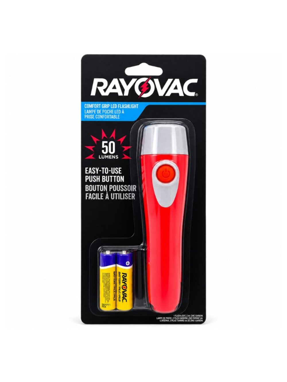 Rayovac Comfort Grip LED Flashlight Red 50 Lumens 2 AA Batteries Included Sealed